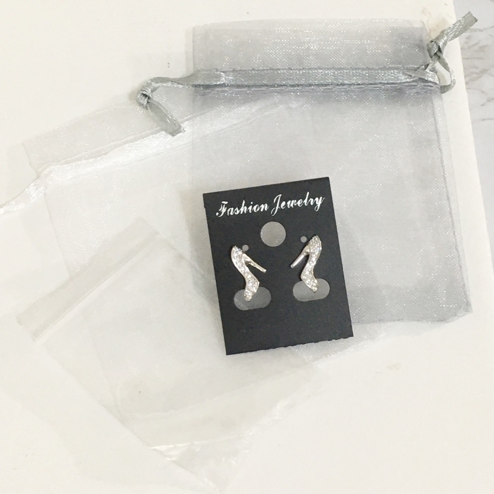 Sterling Silver Stiletto Heel Shoes Swarovski Stud Earrings Statement Jewelry - Picture 13 of 13